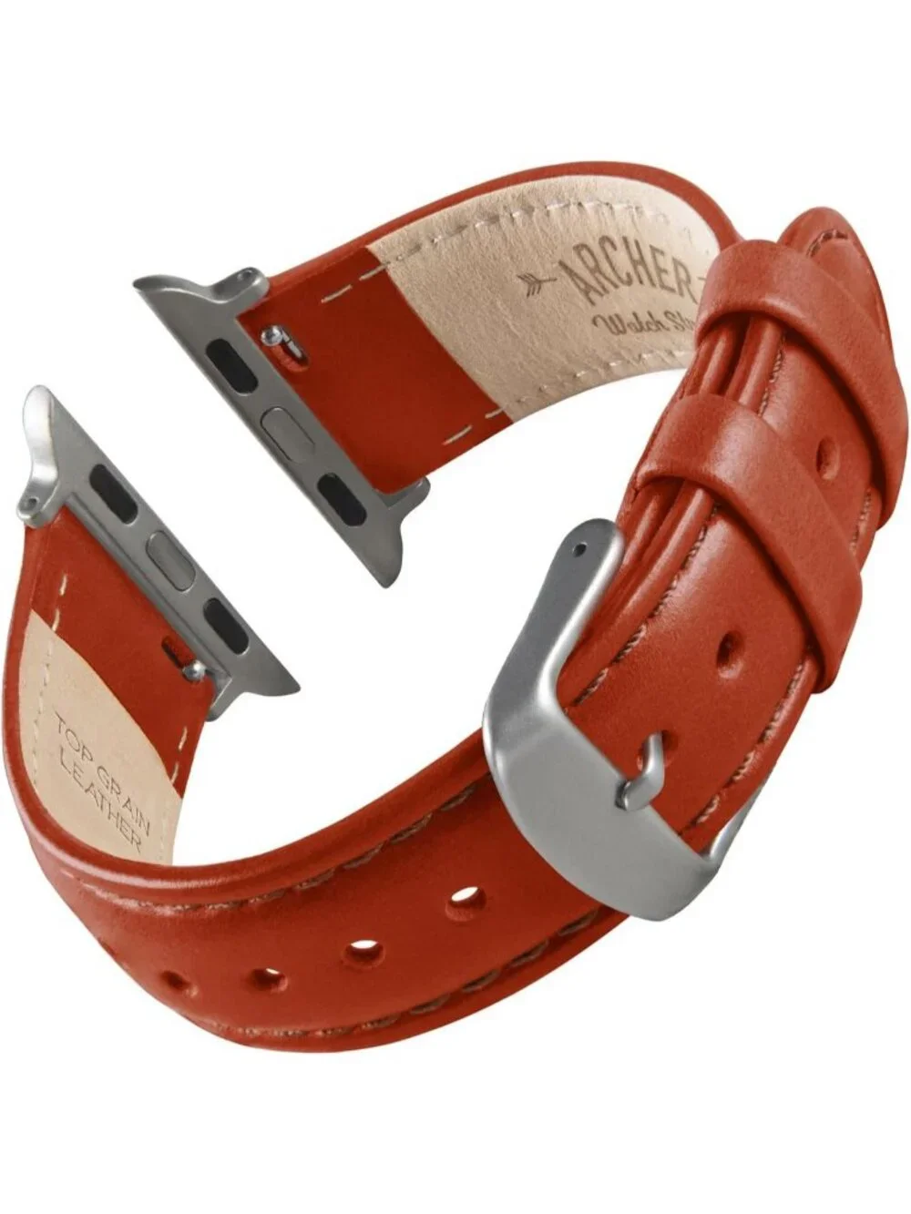Men's Cognac/Matched Thread Matte Silver Hardware Leather Straps Apple Watch
